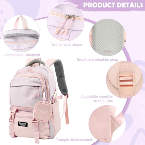 PALAY® Girls Backpack School with Small Zipper Pouch Fashion Pink Nylon Padded Shoulder Straps Handle Design Multi Compartment Large for Camping Travel 2 PCS PALAY® Girls Backpack School with Small Zipper Pouch Fashion Pink Nylon Padded Shoulder Straps Handle Design Multi Compartment Large for Camping Travel 2 PCS
